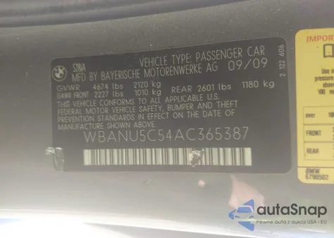 2010 BMW 528I from USA, damaged, VIN WBANU5C54AC365387